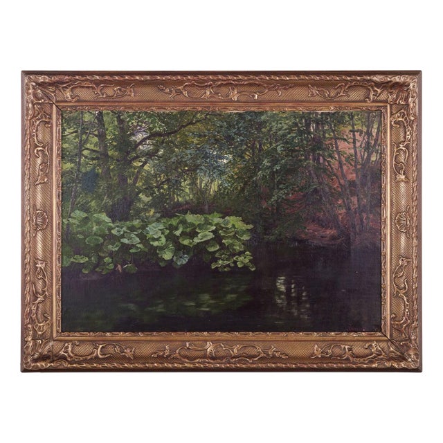 Carl Thiele, Forest Scene with a Lake, 1882, Oil on Canvas, Framed For Sale