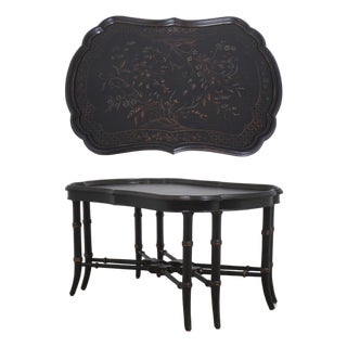 Ethan Allen Chinoiserie Decorated Bamboo Form Coffee Table For Sale