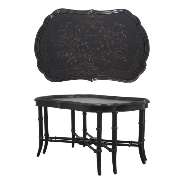 Ethan Allen Chinoiserie Decorated Bamboo Form Coffee Table For Sale