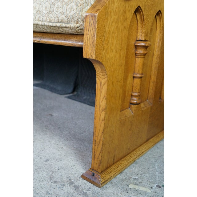 2 Antique Gothic Revival Quartersawn Oak Carved Church Pews Deacon Bench Pair For Sale - Image 15 of 18