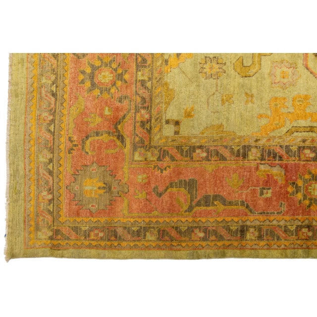 Olive Room Size Vintage Turkish Oushak Designed Wool Rug Handmade in Green For Sale - Image 8 of 8