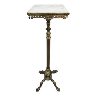 Victorian Brass Cast Iron and Marble Pedestal Plant Stand For Sale