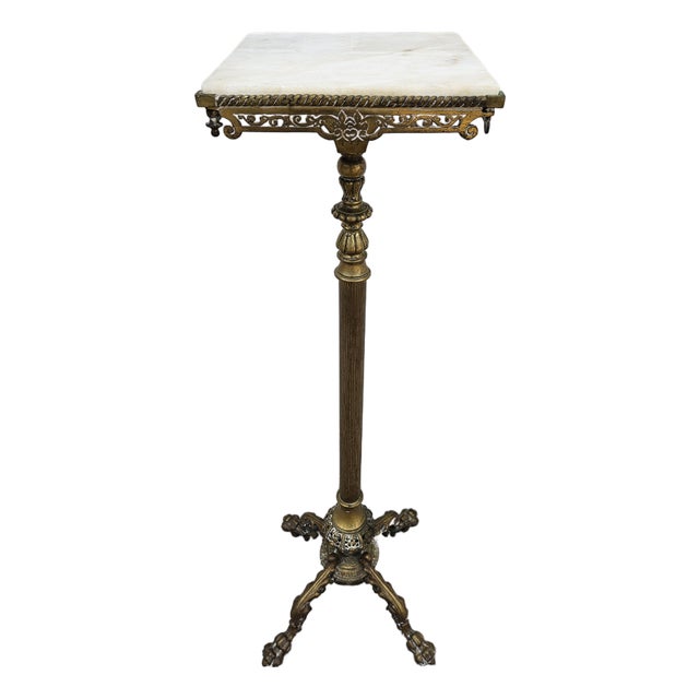 Victorian Brass Cast Iron and Marble Pedestal Plant Stand For Sale