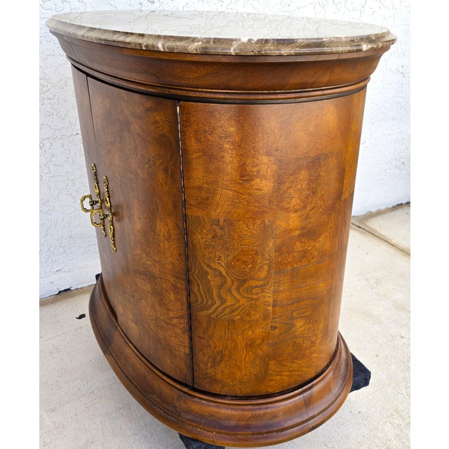 Wood Thomasville Elysse Marble Top Accent Bar Cabinet Center End Table Burl Finish For Sale - Image 7 of 15