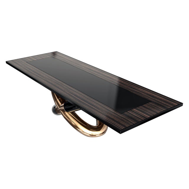 "Mise en Place" Dining Table, With Bronze, Stainless Steel, Zebra Wood For Sale In Los Angeles - Image 6 of 7