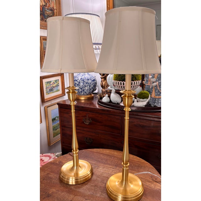 The perfect pair of buffet lamps from Ralph Lauren…..simple and elegant with brushed gold finish and simple off white...