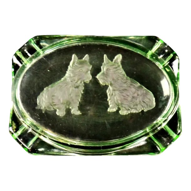 Art Deco Style Ashtray in Uraline Glass, 1950s For Sale