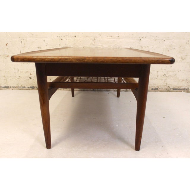 Mid 20th Century Mid-Century Two Tiered Danish Teak and Wicker Coffee Table For Sale - Image 5 of 12