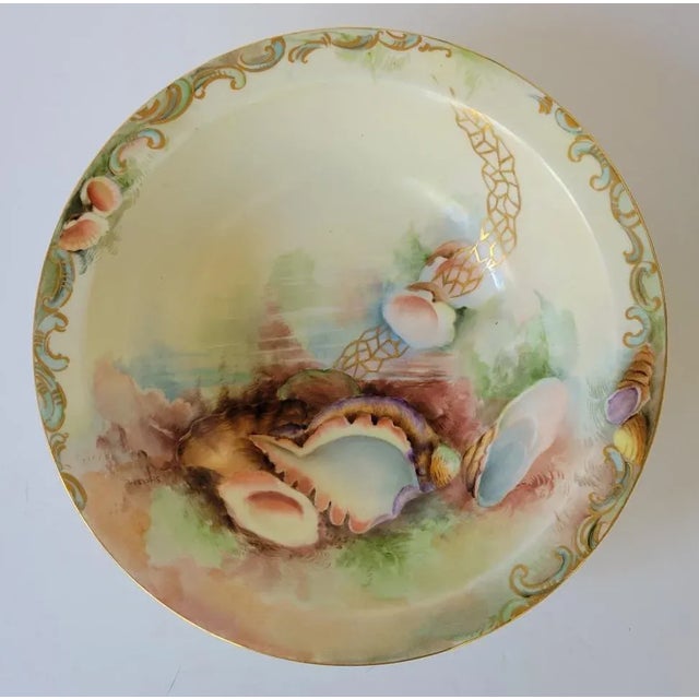 Antique Bavarian Hand Painted Seashell Plates and Bowl Set of 6 For Sale - Image 9 of 10