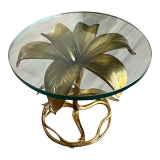 Mid-Century Arthur Court Style Drexel Gold Lilly Side Table For Sale