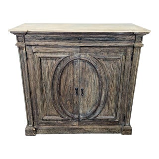 Two Door Cabinet With Molded Designs on Doors For Sale