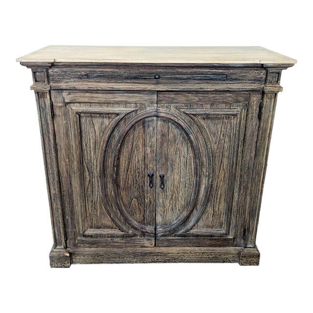 Two Door Cabinet With Molded Designs on Doors For Sale