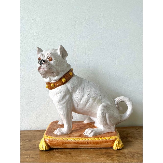 White Vintage Regency Italian Glazed Ceramic Dog For Sale - Image 8 of 12
