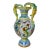 Italian Majolica Hand Painted Ceramic Pottery Face Handles Vase For Sale