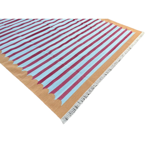 Not Yet Made - Made To Order Handmade Cotton Area Rug Vegetable Dyed Sky Blue, Pink and Tan Striped Rug-12'x15' For Sale - Image 5 of 11