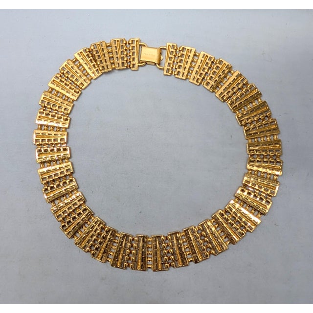 Vintage Signed Napier Goldtone Interlocking Link Wide Collar Necklace For Sale - Image 10 of 10
