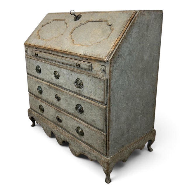 Antique Swedish Secretary in Brass and Pine For Sale - Image 6 of 13