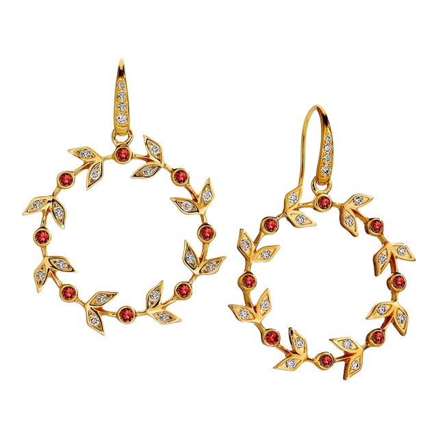 Syna Yellow Gold Ruby Twine Earrings with Diamonds, a Pair For Sale