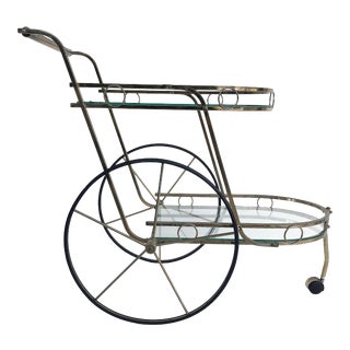Vintage Brass 2-Tiered Tea/Bar Trolley W/ Glass Shelves For Sale