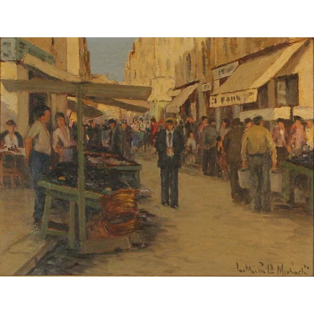 Michel Michaeli, Fish Market in Marseille, 1920s, Oil on Canvas, Framed For Sale - Image 10 of 10