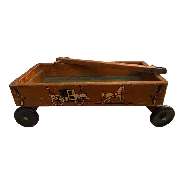 Antique Child’s Wagon Wooden Carriage Buggy Horses For Sale