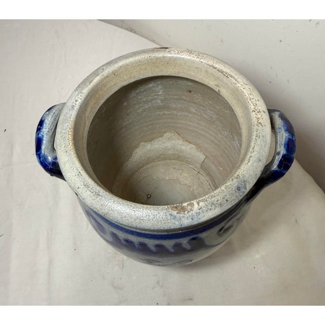 Antique 19th Century Handmade Stoneware Crock Pottery Jug With Handle 2 Gallon For Sale - Image 9 of 10