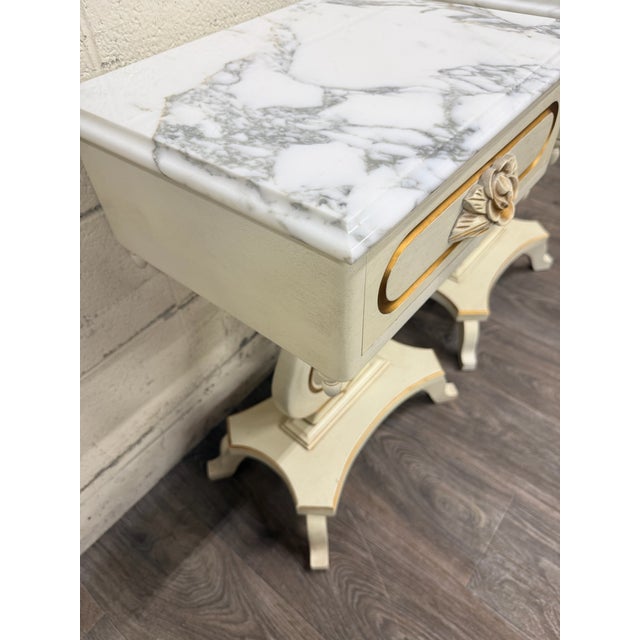 Late 20th Century Vintage Hollywood Regency Marble Top Nightstands - Pair For Sale - Image 5 of 16
