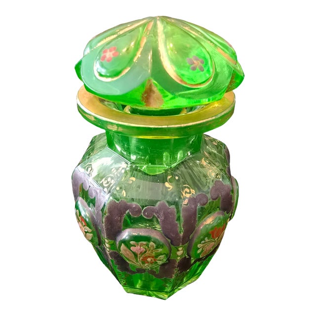 Antique Moser Bohemian Glass Emerald Green Tea Caddy For Sale