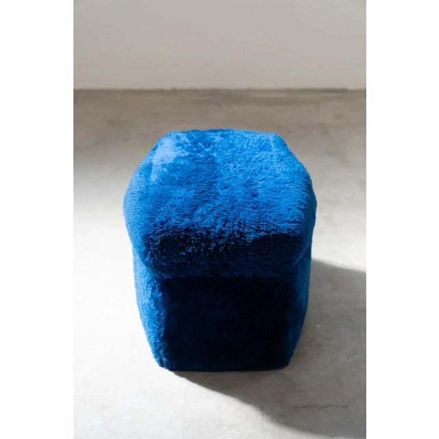 Multifunctional pouf, 1970s, in flocked fur with container and internal staircase