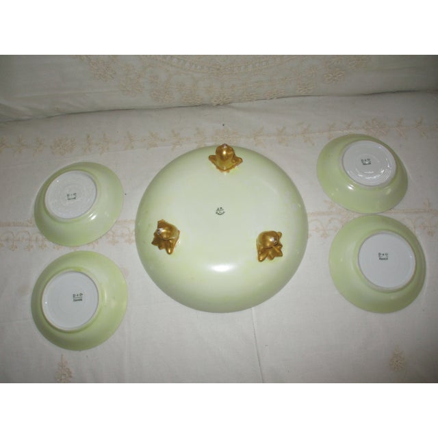 Art Nouveau Antique Jean Pouyat France Hand Painted Yellow Roses & Gold Footed Berry Bowl Set of 5 For Sale - Image 3 of 11