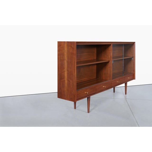 Mid-Century Modern 1960s Mid-Century Walnut Credenza or Bookcase With Glass Doors by Merton Gershun For Sale - Image 3 of 12