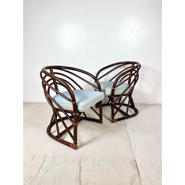 Mid-Century Modern Vintage Round Bent Rattan Chairs- A Pair For Sale - Image 3 of 12