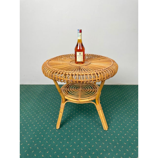 Mid-Century Round Rattan & Bamboo Coffee Table, Italy, 1960s For Sale - Image 8 of 13
