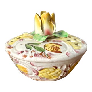 Vintage Italian Candy Dish & Tulip Lid.-Capodimonte For Sale