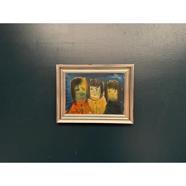 Louis Zelig, Three Little Children, 1960s, Oil Painting on Panel, Framed For Sale - Image 12 of 13