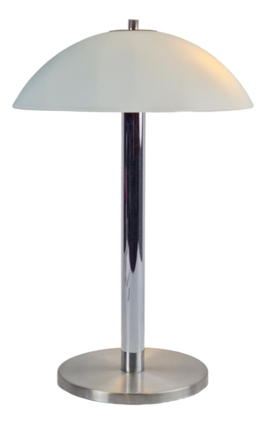 Mid-Century Mushroom Table Lamp in Sandblasted Glass, Stainless Steel & Chrome, 1960s