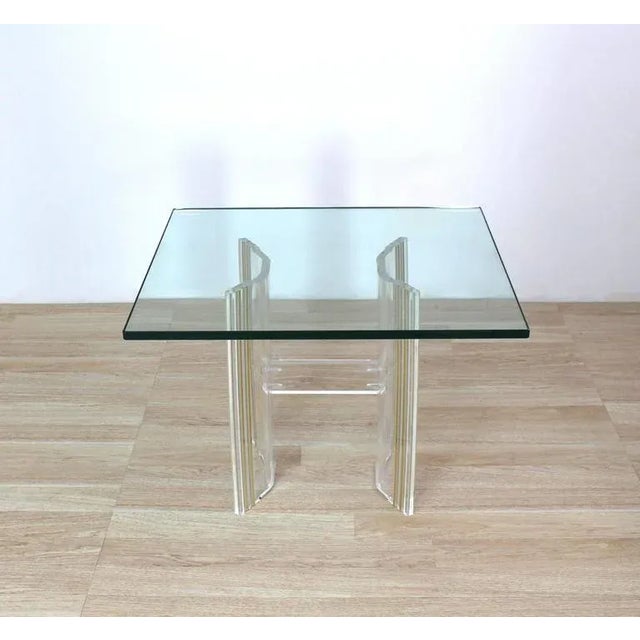 Transparent Mid-Century Modern Lucite Base Sqaure Glass Top Occasional Side Table For Sale - Image 8 of 10