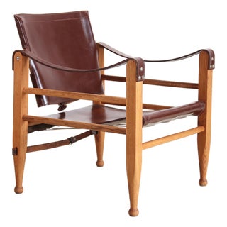 Safari Chair in Oak and Leather by Aage Bruun, 1960s For Sale