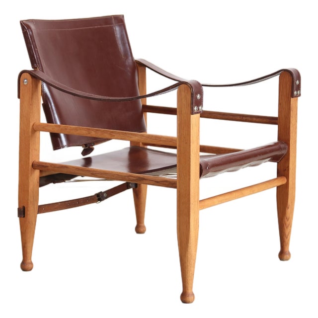 Safari Chair in Oak and Leather by Aage Bruun, 1960s For Sale
