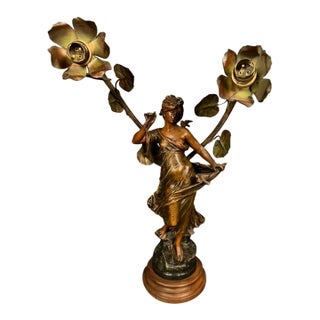 French Statue Table Lamp After Moreau, Circa 1920 For Sale