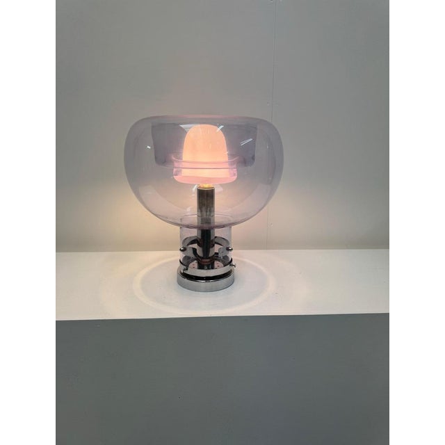 Blue Hand Blown Glass and Chrome Table Lamp by Toni Zuccheri, 1970s For Sale - Image 8 of 9