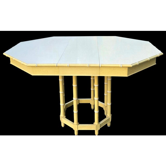 Chinoiserie Thomasville Hollywood Regency Faux Bamboo Octagonal Dining Table and Four Side Chairs in Ivory Lacquer, Circa 1980 For Sale - Image 3 of 12