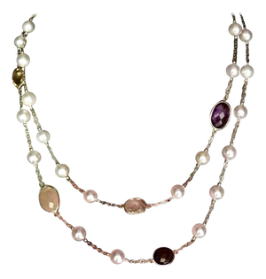Pearl Quartz Topaz Necklace 14 Karat Gold Italy Certified