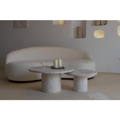 Round Top 100 Muted Beige Travertine Decorative Coffee Table by Beije Avenue For Sale - Image 6 of 8