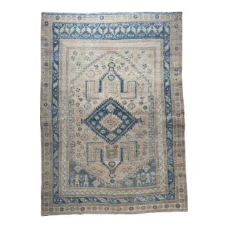 Antique Rug | Soft Blue & Ivory Geometric Design | 4'1" X 5'9" For Sale