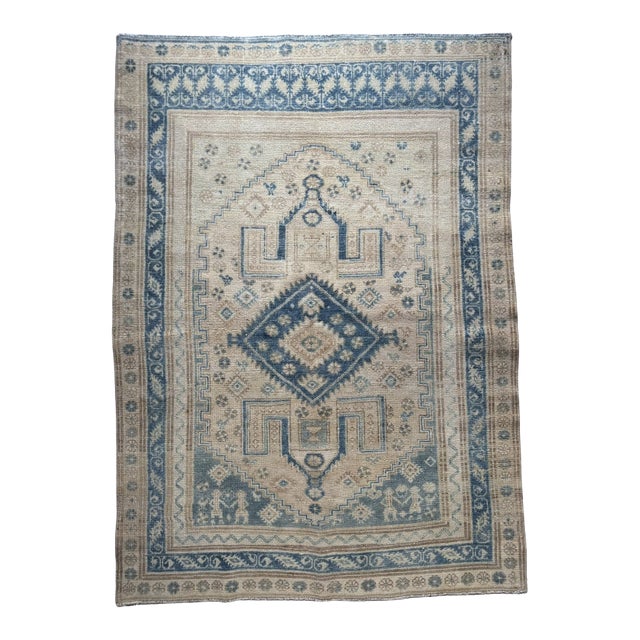 Antique Rug | Soft Blue & Ivory Geometric Design | 4'1" X 5'9" For Sale
