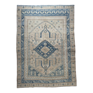 Antique Rug | Soft Blue & Ivory Geometric Design | 4'1" X 5'9"