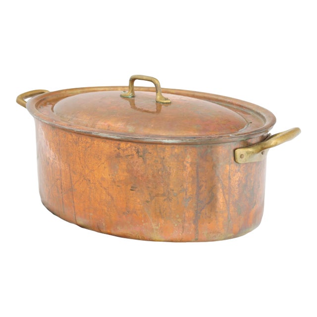 Large 19th Century French Hammered Copper Pot w/ Lid For Sale