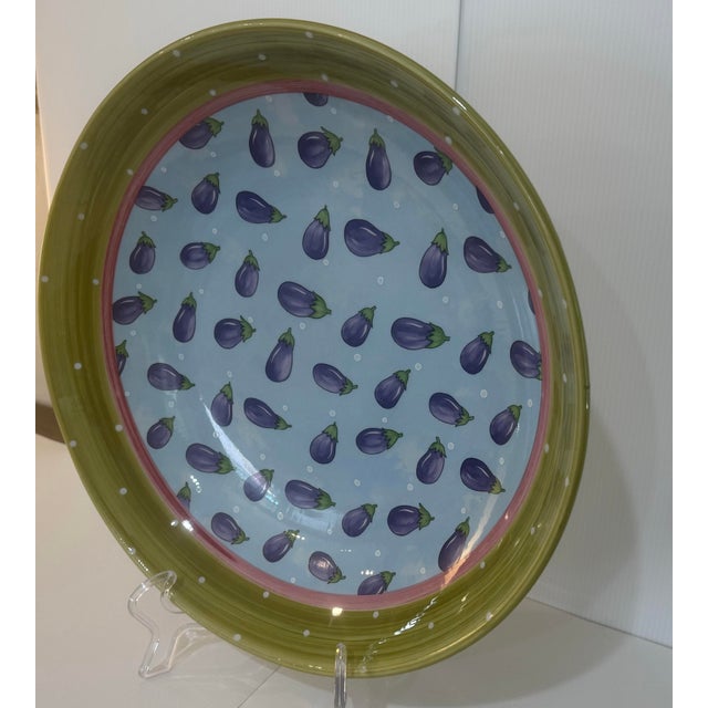 1990s Large Bois D’Arc Eggplant Serving Bowl by Heather Outlaw Kurpis for Essex Collection Portugal 14.5” For Sale - Image 4 of 12