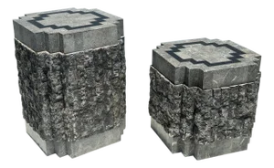 Tessellated Stone Side Tables with Brass trim - A Pair